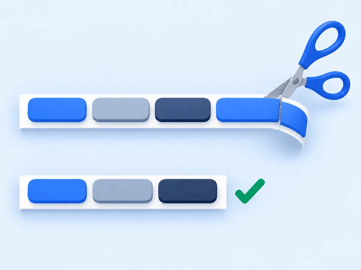 Scissors cut a long ribbon of word blocks through its last block, where it runs past the edge; below, a shorter ribbon that fits, with a green check.
